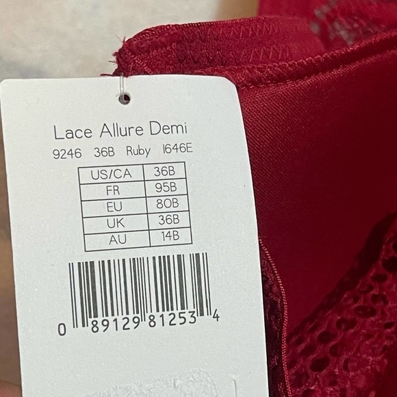 Ly Mystere Lace Allure Unlined Demi Bra Roby Red Women's Size 36B NWT - Picture 8 of 9